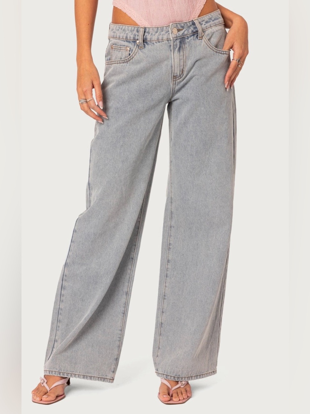 Edikted Light Blue Wide Leg Jeans